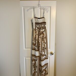 Greek Deco White and Gold Patterned Jumpsuit